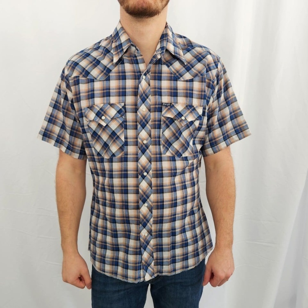 90s Wrangler Blue and Tan Button Down